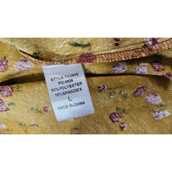 GiGio Shirt Women's Yellow Brown Patchwork Floral Plaid Top, Large - Picture 6 of 10